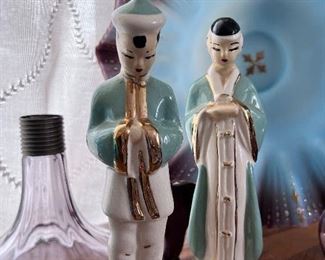 Vtg. Oriental man & woman figurines - man figurine has is - as is - glued neck