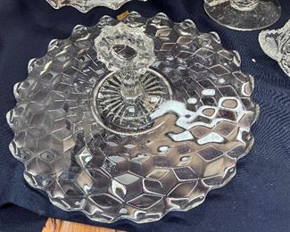 Vtg. Fostoria American pattern - round plate w/center handle 