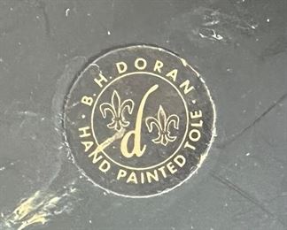 Vtg.  B.H. Doran hand painted floral wastebasket 