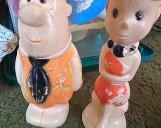 Vtg. 1961 Flintstones Pitch N Bowl blow mold bowling figure set 