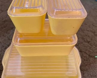Rare, vintage Child’s plastic Pyrex refrigerator set - sold with three yellow mixing bowls shown in the next picture