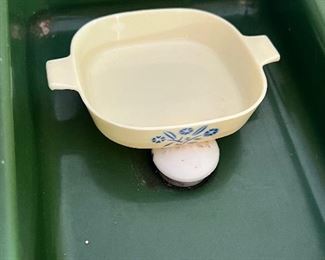 Vintage plastic child’s corning ware dish - blue corn flower 