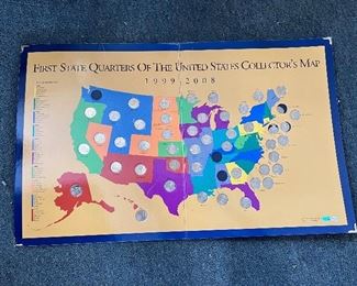 1999-2008 State Quarters and Map  w/quarters - some have gotten stuck under the map