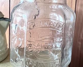 another view - Large Vtg. Mr. Peanut glass w/original glass lid