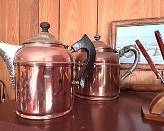 Vtg. Manning Bowman & Rochester copper coffee pots