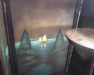 Beautiful hand painted, 3 sided - fire screen -center