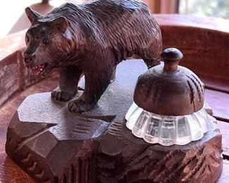 Vtg. Carved Bear ink well