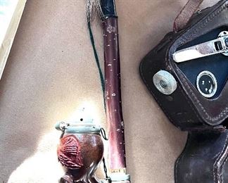 Vtg. long stick tobacco pipe w/carved Eagle bowl