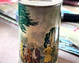 American Can Company, New York tin can bank - "Save means to live" The Tempest Act II Scene I