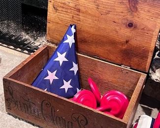 Vtg. Santa Clara Prunes box w/lid & 1 of 6 American flags