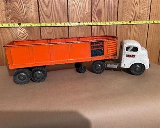 Vtg. pressed steel Street Toys - Structo Grain Co. truck w/trailer