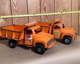 Vtg. pressed steel Buddy L Construction Co. & Highway Maintenance dump trucks
