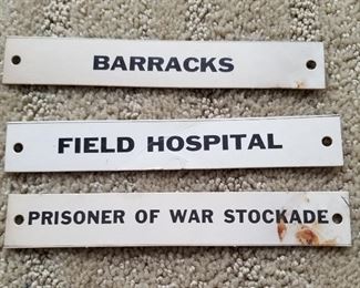 Vtg G.I. JOE signs - Barracks, Field Hospital & Prisoner of War Stockade