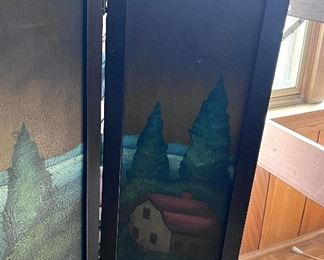 Beautiful hand painted, 3 sided - fire screen - right