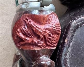 Vtg. long stick tobacco pipe w/carved Eagle bowl