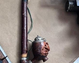 Vtg. long stick tobacco pipe w/carved Moose bowl