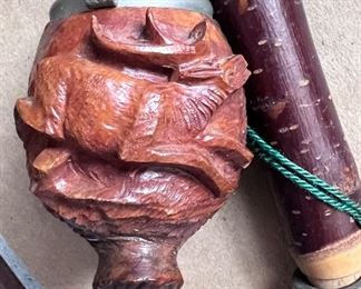 Vtg. long stick tobacco pipe w/carved Moose bowl