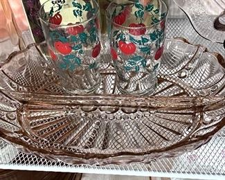 Vtg. Pink divided dish