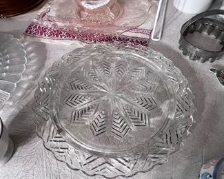 Vtg. Cut glass cake plate