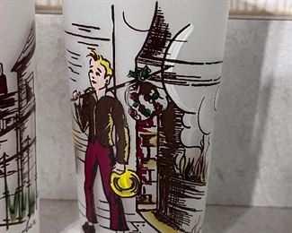 Vtg. 1950's Hazel Atlas Dickens series 5" frosted Glasses - Oliver Twist