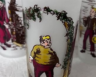 Vtg. 1950's Hazel Atlas Dickens series 5" frosted Glasses - Fat Boy