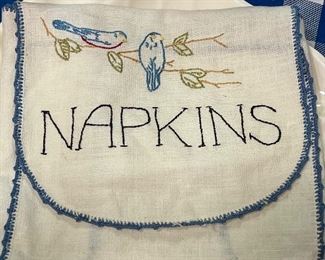 Vtg. hand made embroidered napkins case