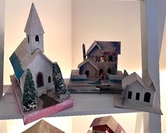 Vtg. Mini Cardboard Christmas houses