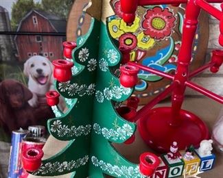 Scandinavian Swedish wood Christmas tree candle holder