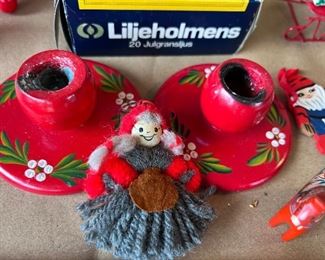 Scandinavian red wood candle holders - SOME OF THE CHRISTMAS ORNAMENT MAY BE SOLD