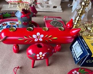 Scandinavian Swedish Large and small pig candle holders