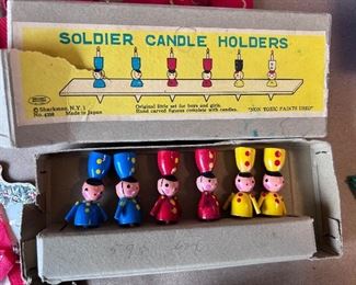 Vtg. Wood Soldier candle holders