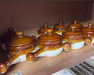 8 Vtg. Glazed stoneware soup crocks