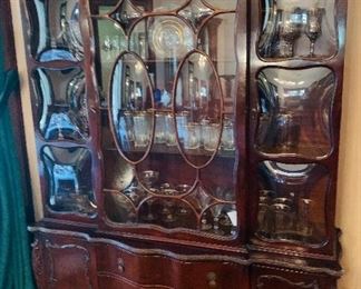 gorgeous three door bubble glass Breakfront China Cabinet