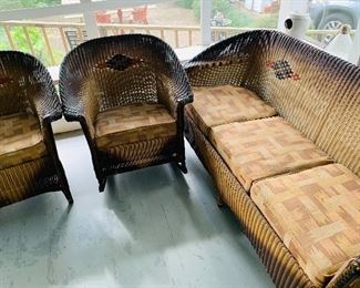 From beginning of last century is this 3 piece wicker set that was at the Moresi camp in Cypremort Point.  It has rested on the second floor since the 1940s