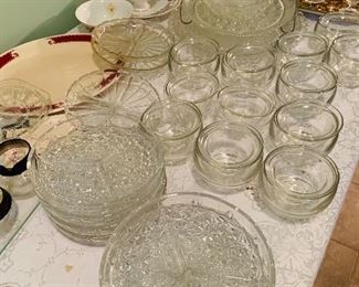 Vintage glassware including shrimp cocktail dishes