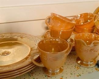 Brand new with stickers Fireking Peach Luster dishware 