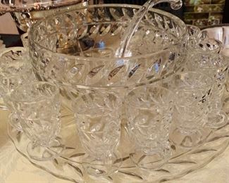 Beautiful cut crystal punch bowl, underplate, cups and ladle