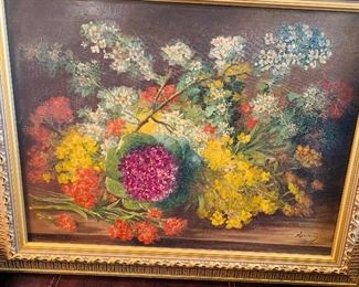 Beautiful early oil on canvas of flowers by Antony