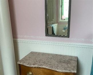 Marble top commode and antique mirror