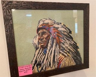 Needlepoint Indian Chief framed art, very nice!