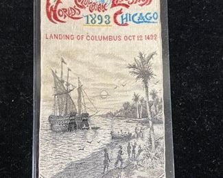 020 1892 World Columbian Exposition Stevengraph Souvenir Ribbon