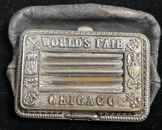 062 Antique 1893 Worlds Fair Chicago MetalLeather Coin Purse
