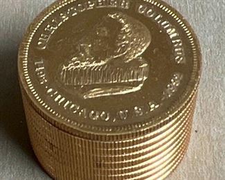 139 ANTIQUE 1892 CHICAGO WORLDS FAIR STACK OF COINS PAPERWEIGHT CHRISTOPHER COLUMBUS