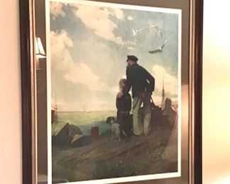 Norman Rockwell Signed Print ( reflections on glass) titled Outward Bound / Looking to Sea 