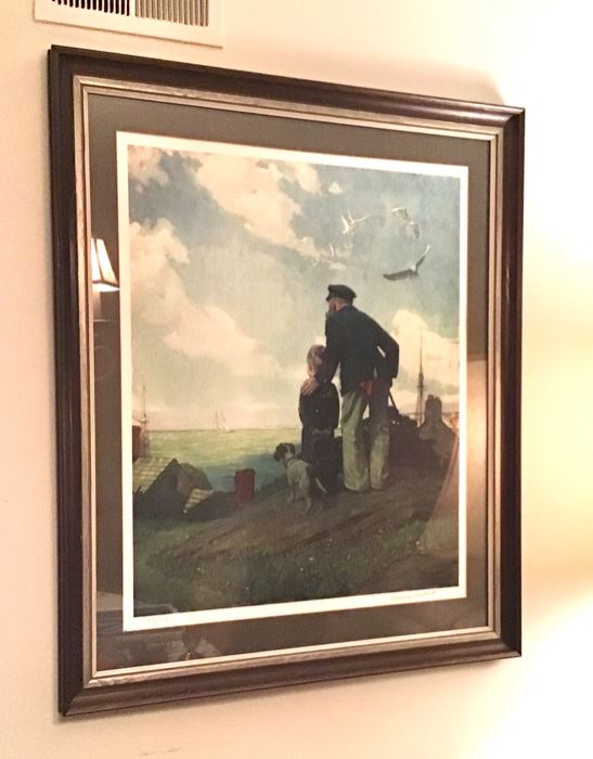 Norman Rockwell Signed Print ( reflections on glass) titled Outward Bound / Looking to Sea 
