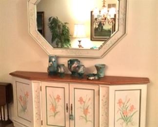 Floral Painted Console and Mirror 