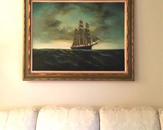 Oil on Canvas Ship Painting 