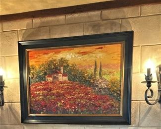 Framed art in rich golds and reds