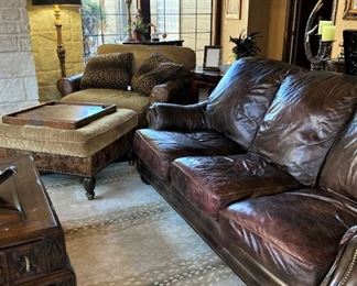 Leather sofa; large chair and ottoman