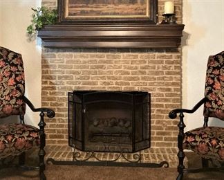 Fireplace screen; matching arm chairs